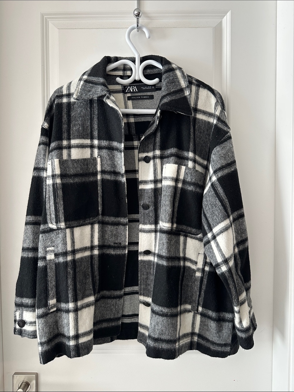 ZARA Black & White Plaid Utility Shacket